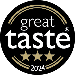 Great Taste 2024 award badge featuring three gold stars on a black circular background, symbolizing excellence.