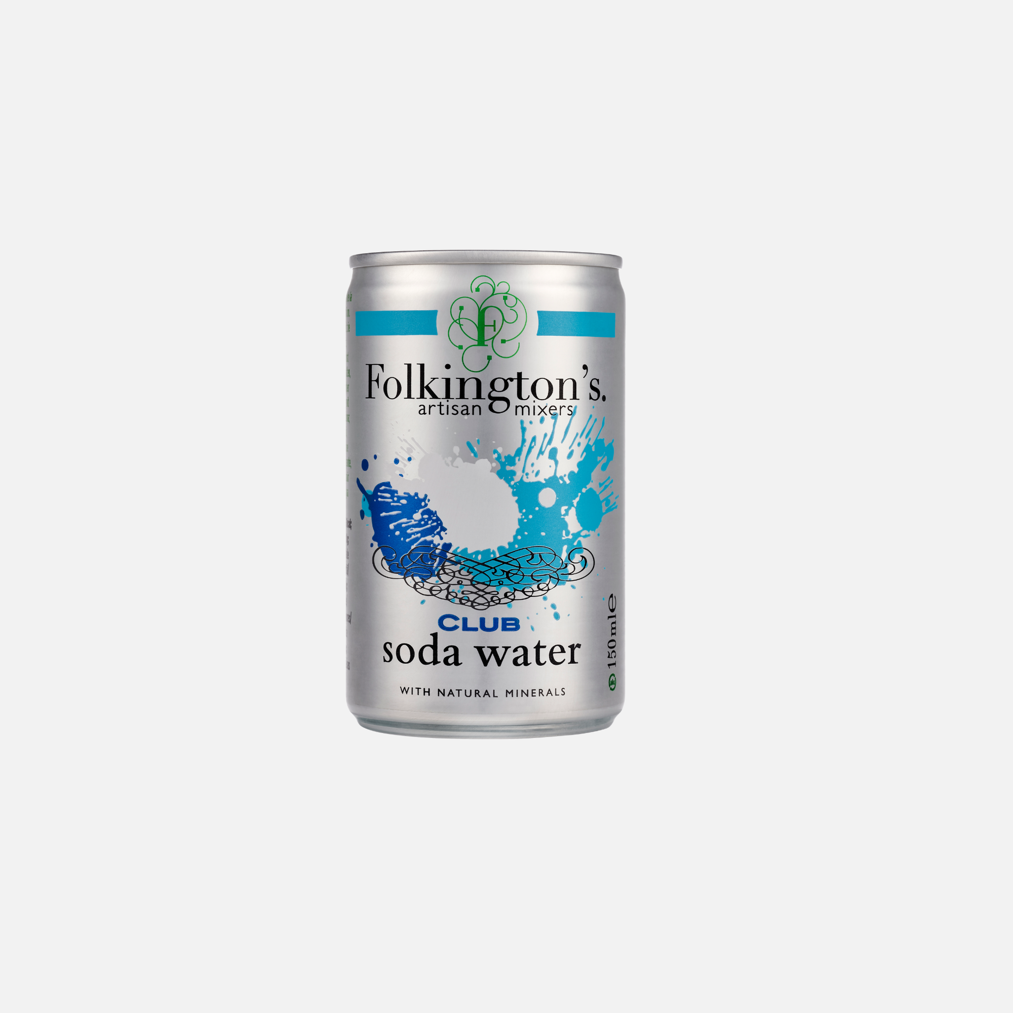 A can of Mother Root Soda Water [8 x 150ml] with blue-silver design, perfect for fresh soda lovers.